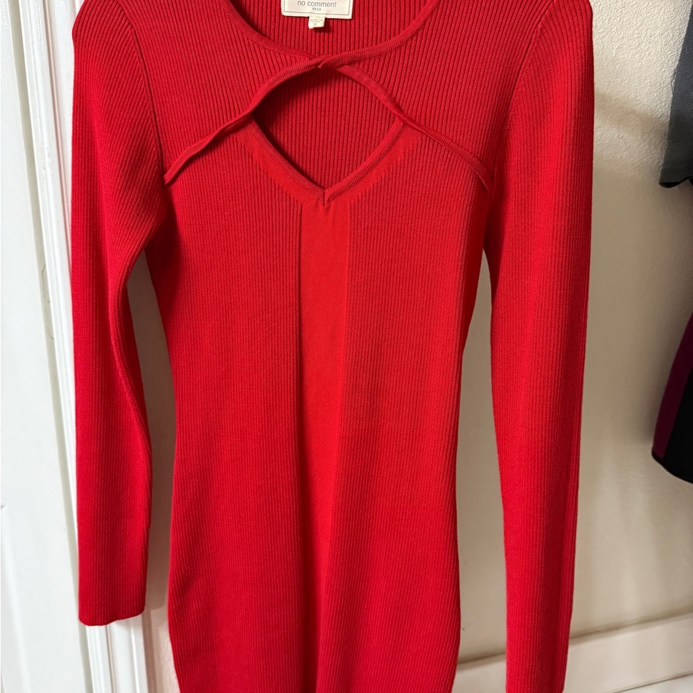 Red Ribbed Knit Dress